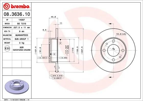 DISC FRANA BREMBO 08.3636.10 - Compatibil cu AUTOBIANCHI, FIAT, FSO, INNOCENTI, LANCIA, PININFARINA, SEAT, YUGO, ZASTAVA