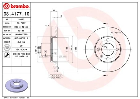 DISC FRANA BREMBO 08.4177.10 - Compatibil cu AUDI, SEAT, VW, VW (FAW), VW (SVW)