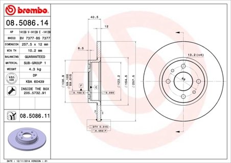DISC FRANA BREMBO 08.5086.11 - Compatibil cu ALFA ROMEO, CHRYSLER, FIAT, LANCIA