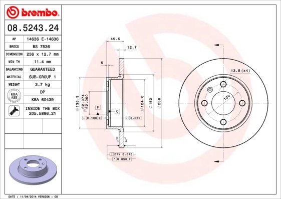 DISC FRANA BREMBO 08.5243.24 - Compatibil cu SKODA, VW