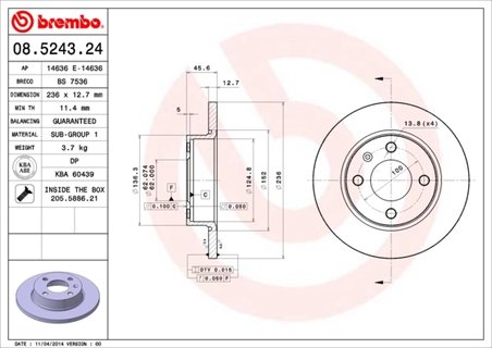 DISC FRANA BREMBO 08.5243.24 - Compatibil cu SKODA, VW