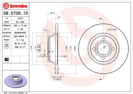 DISC FRANA BREMBO 08.5709.10 - Compatibil cu AUDI