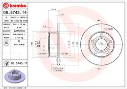 DISC FRANA BREMBO 08.5743.11 - Compatibil cu AUDI, AUDI (FAW), SKODA, VW, VW (SVW)