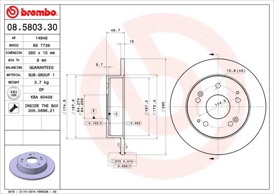 DISC FRANA BREMBO 08.5803.30 - Compatibil cu HONDA