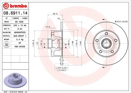 DISC FRANA BREMBO 08.6911.14 - Piesa auto compatibila cu mai multe marci