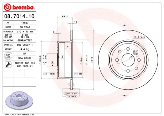 DISC FRANA BREMBO 08.7014.10 - Compatibil cu CHEVROLET, OPEL, VAUXHALL