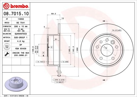 DISC FRANA BREMBO 08.7015.10 - Compatibil cu CHEVROLET, OPEL, VAUXHALL