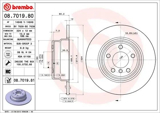 DISC FRANA BREMBO 08.7019.81 - Compatibil cu BMW