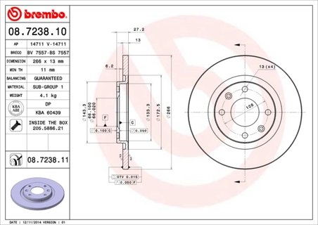DISC FRANA BREMBO 08.7238.11 - Compatibil cu CITROEN, PEUGEOT, PEUGEOT (DF-PSA)