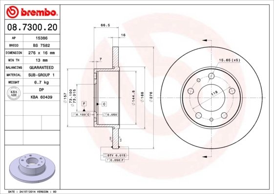 DISC FRANA BREMBO 08.7300.20 - Compatibil cu IVECO