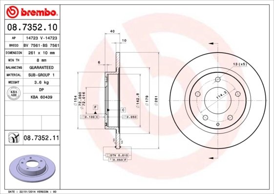 DISC FRANA BREMBO 08.7352.11 - Compatibil cu FORD USA, HAIMA (FAW), MAZDA