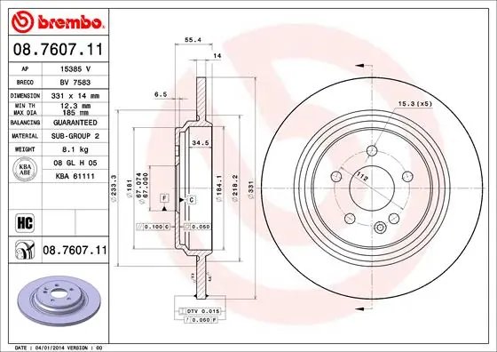 DISC FRANA BREMBO 08.7607.11 - Compatibil cu MERCEDES-BENZ