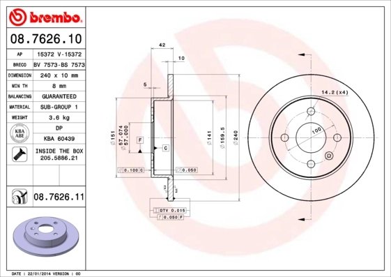 DISC FRANA BREMBO 08.7626.11 - Compatibil cu CHEVROLET, OPEL, VAUXHALL