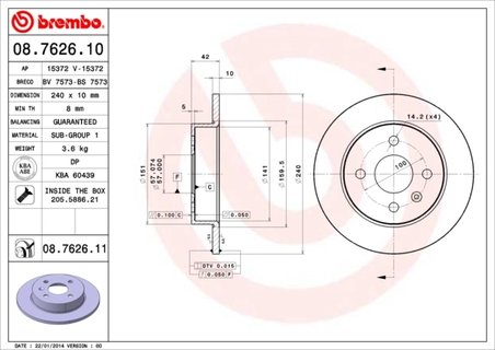 DISC FRANA BREMBO 08.7626.11 - Compatibil cu CHEVROLET, OPEL, VAUXHALL