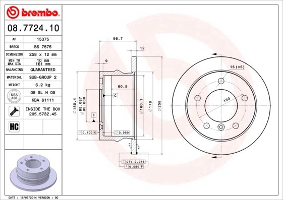 DISC FRANA BREMBO 08.7724.10 - Compatibil cu MERCEDES-BENZ, VW