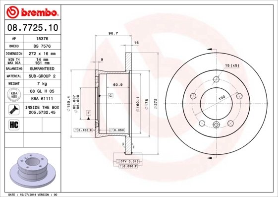 DISC FRANA BREMBO 08.7725.10 - Compatibil cu MERCEDES-BENZ, VW