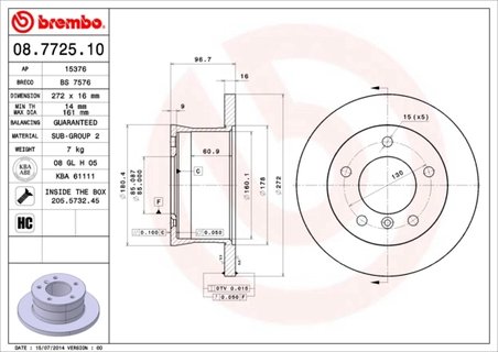 DISC FRANA BREMBO 08.7725.10 - Compatibil cu MERCEDES-BENZ, VW