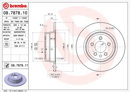 DISC FRANA BREMBO 08.7878.11 - Compatibil cu KIA, MG, MG (SAIC), ROVER
