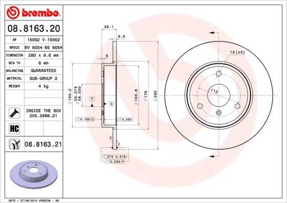 DISC FRANA BREMBO 08.8163.21 - Compatibil cu SMART