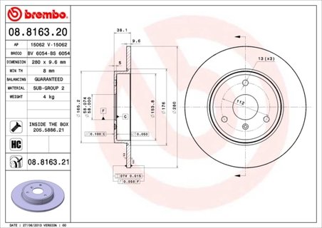 DISC FRANA BREMBO 08.8163.21 - Compatibil cu SMART