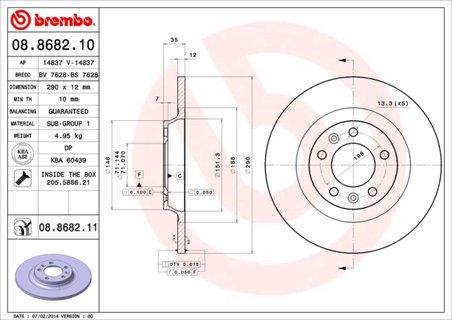 DISC FRANA BREMBO 08.8682.11 - Compatibil cu CITROEN, PEUGEOT