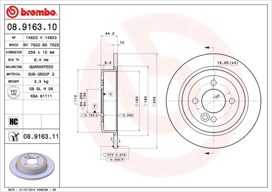Disc frana Brembo 08.9163.11
