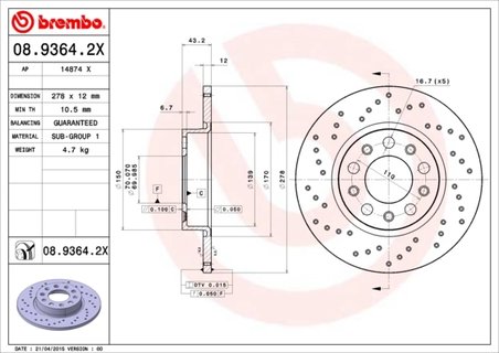 Disc frana Brembo 08.9364.2X