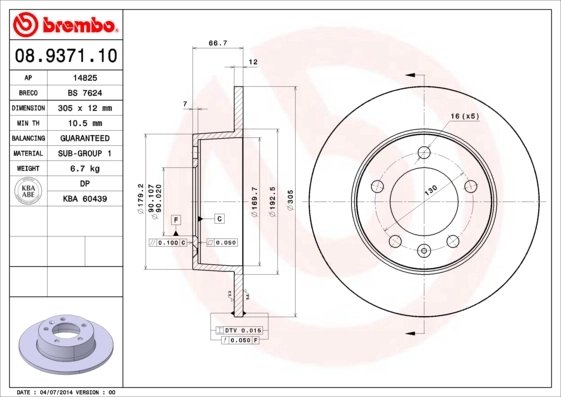 DISC FRANA BREMBO 08.9371.10 - Compatibil cu NISSAN, OPEL, RENAULT, VAUXHALL