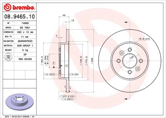 DISC FRANA BREMBO 08.9465.10 - Compatibil cu RENAULT