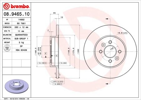 DISC FRANA BREMBO 08.9465.10 - Compatibil cu RENAULT