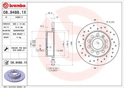 DISC FRANA BREMBO 08.9488.1X - Compatibil cu AUDI, SEAT, SKODA, SKODA (SVW), VW, VW (FAW), VW (SVW)