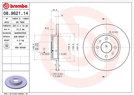 DISC FRANA BREMBO 08.9621.14 - Compatibil cu ALFA ROMEO, FIAT, LANCIA
