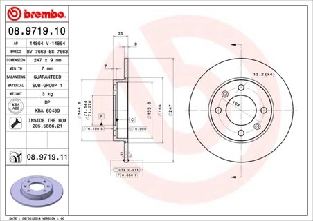 DISC FRANA BREMBO 08.9719.11 - Compatibil cu CITROEN, CITROEN (DF-PSA), FENGSHEN, PEUGEOT, PEUGEOT (DF-PSA)