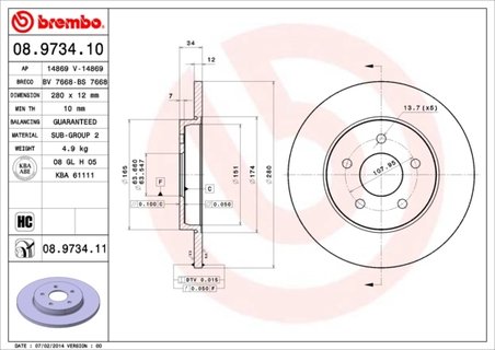 DISC FRANA BREMBO 08.9734.11 - Compatibil cu FORD, FORD (CHANGAN), JAGUAR
