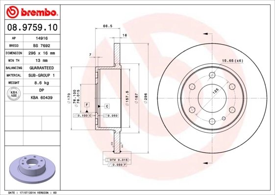 DISC FRANA BREMBO 08.9759.10 - Compatibil cu IVECO