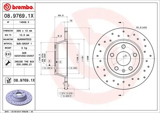 DISC FRANA BREMBO 08.9769.1X - Compatibil cu AUDI