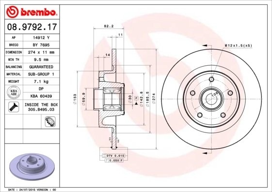 DISC FRANA BREMBO 08.9792.17 - Compatibil cu RENAULT