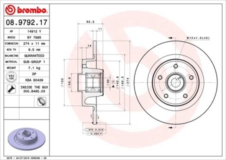 DISC FRANA BREMBO 08.9792.17 - Compatibil cu RENAULT