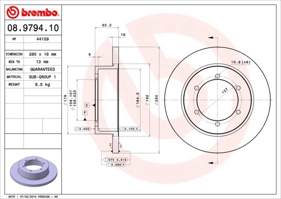 DISC FRANA BREMBO 08.9794.10 - Compatibil cu NISSAN, RENAULT TRUCKS