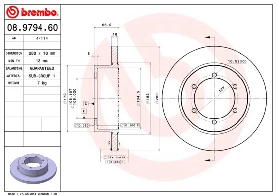 DISC FRANA BREMBO 08.9794.60 - Compatibil cu NISSAN, RENAULT TRUCKS