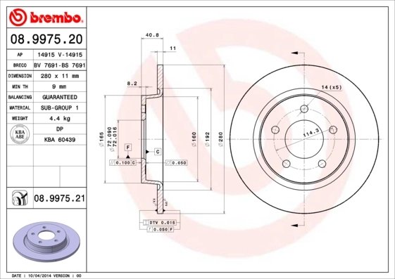 DISC FRANA BREMBO 08.9975.21 - Compatibil cu MAZDA