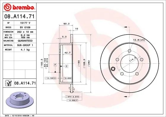 DISC FRANA BREMBO 08.A114.71 - Compatibil cu MITSUBISHI, PROTON