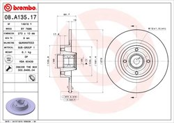 DISC FRANA BREMBO 08.A135.17 - Compatibil cu FENGXING, RENAULT