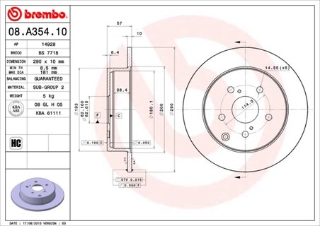 DISC FRANA BREMBO 08.A354.10 - Compatibil cu TOYOTA