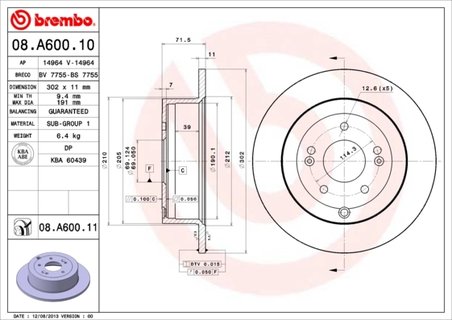 DISC FRANA BREMBO 08.A600.11 - Compatibil cu HYUNDAI, INOKOM