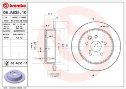 DISC FRANA BREMBO 08.A635.11 - Compatibil cu LEXUS, TOYOTA, TOYOTA (FAW)