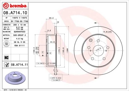 DISC FRANA BREMBO 08.A714.11 - Compatibil cu TOYOTA