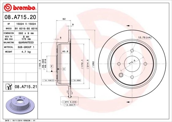 Disc frana Brembo 08.A715.21