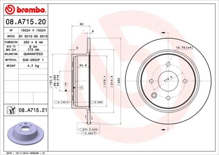 Disc frana Brembo 08.A715.21