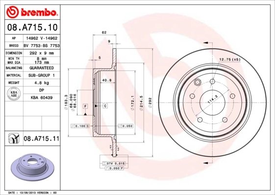 DISC FRANA BREMBO 08.A715.11 - Compatibil cu FENGSHEN, INFINITI, NISSAN, NISSAN (DFAC), RENAULT (DFAC)
